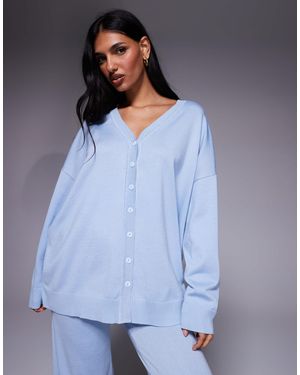 Kaiia Exclusive V-front Button Up Knit Relaxed Longline Cardigan - Blue