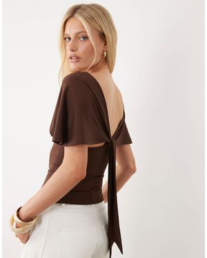 ASOS Polyamide Plunge Sleeveless Tie Back Cinch Top - Brown