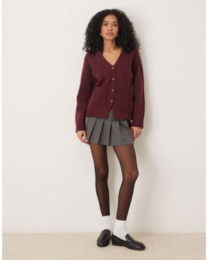 ASOS Waisted V Neck Cardigan With Pocket Detail - Red