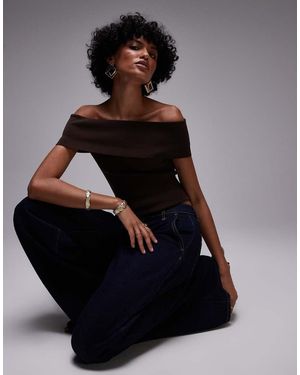 Mango Top Con Escote Bardot De Punto Compacto De - Negro