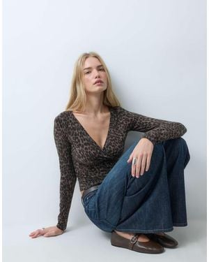 Hollister Long Sleeve V Neck Top - Grey