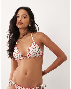 Accessorize Triangel Bikinitopje Met Kersenprint En Contrasterende Rand - Bruin