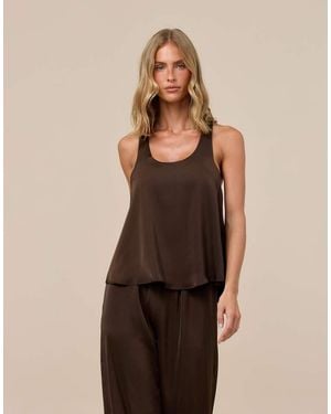 Wanderdoll Leni Satin Racerback Scoop Neck Tank Top - Natural