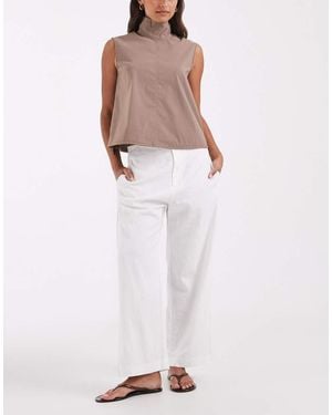 Gap Straight Cropped Linen Mix Trouser - White