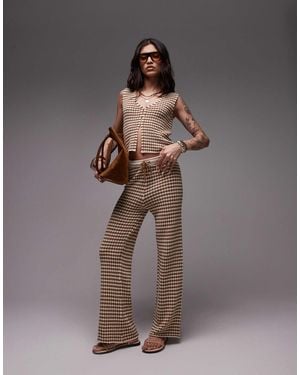 TOPSHOP Knitted Check Pattern Trouser Co-ord - Brown