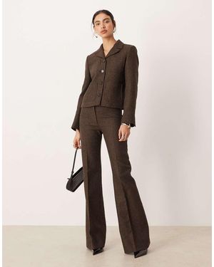 Mango Camila Wool Mix Pleat Front Flared Trousers - Natural