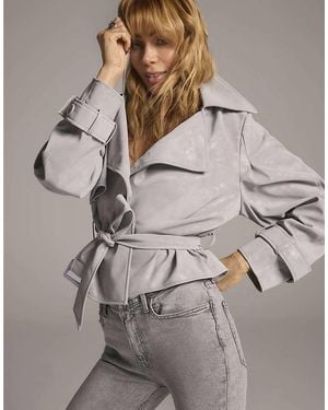 River Island Faux Leather Cropped Belted Trench Coat - Blue