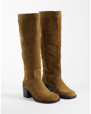 ASOS Clyde Real Suede Round Toe Pull On Knee Boots - Brown