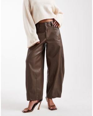 ASOS Petite Faux Leather Barrel Leg Trousers With Seam Detail - Brown