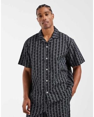 Lacoste Monogram Print Lounge Shirt - Black