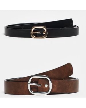 ASOS Waist And Hip 2 Pack Skinny And Wide Jeans Belt - Black