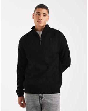 New Look Pull en maille style pêcheur à col zippé - Noir