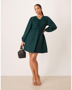 Y.A.S Tie Front Long Sleeve Mini Dress - Natural