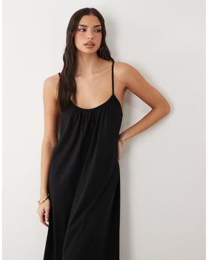 Gina Tricot Pure Cotton Flowy Strappy Maxi Dress - Black