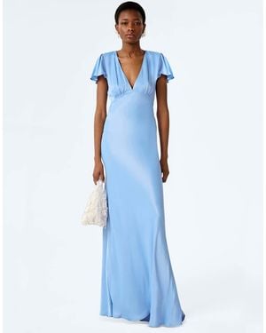 OMNES Dresses Fai Satin Maxi Dress With Cap Sleeve - Blue
