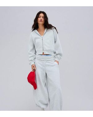 Bershka Barrel Fit Plush Trousers - White