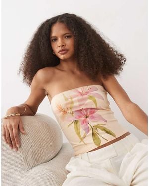 Miss Selfridge Bandeau Tube Top With Flower Print - Brown