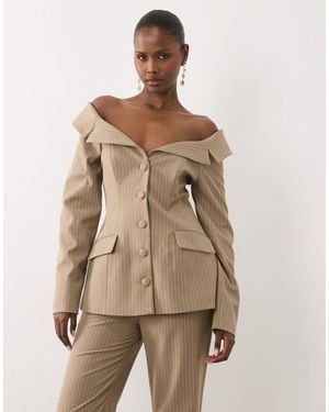 ASOS Off The Shoulder Button Up Blazer - Natural