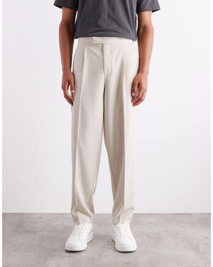 ASOS Linen Look Oversized Tapered Smart Pants With Elasticated Waist - Natural