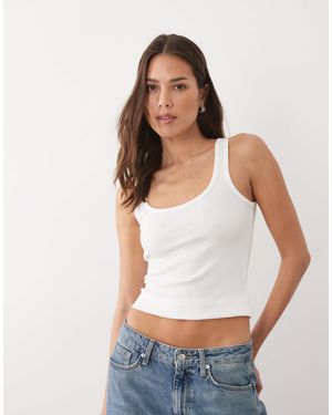 Brave Soul Ribbed Scoop Neck Tank Top - White