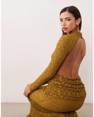 ASOS Backless Maxi Lace Dress With Cowl Drape At Hips - Brown