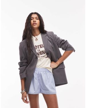 TOPSHOP Co Ord Stripe Boxer Short - Blue