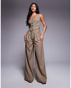 Kaiia Exclusive Pleat Detail Tailored Wide Leg Trouser Co-ord - Grey