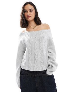 Hollister Off The Shoulder Cable Knit Sweater - Gray