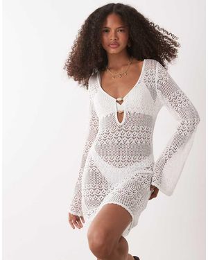 Accessorize Vestito Corto A Maniche Lunghe All'Uncinetto Color Panna - Bianco