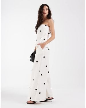 BRONZE SNAKE Romy Bandeau And Trouser Polka Dot Set - White