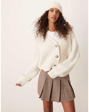 Pimkie Knitted Rib Button Through Cardigan - Natural