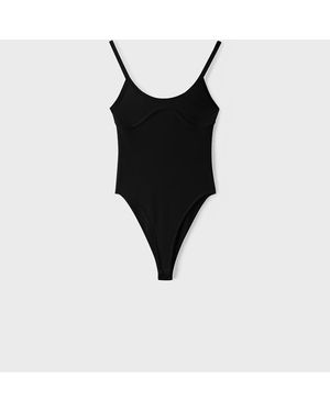 Stradivarius Body Con Dettaglio Corsetto A Coste - Nero