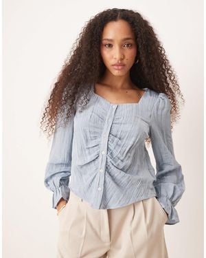 Aware Blouson Sleeve Crinkle Blouse - Blue