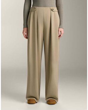 Oysho Soft-Touch Modal Wide-Leg Trousers With Pleat Waist Detail - Natural
