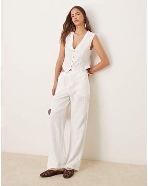 Vila Linen Touch Tailored Wide Leg Trouser Co-ord - Natural