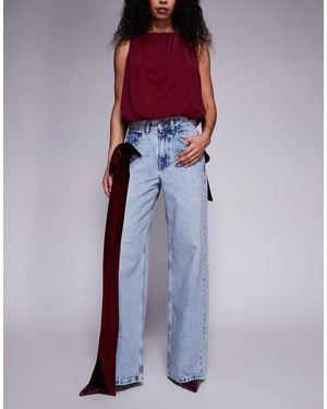ASOS Wide Leg Jeans With 3d Velvet Bow Detail - Purple