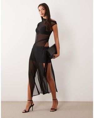 ASOS Mesh Asymmetric Long Top With High Split - Natural