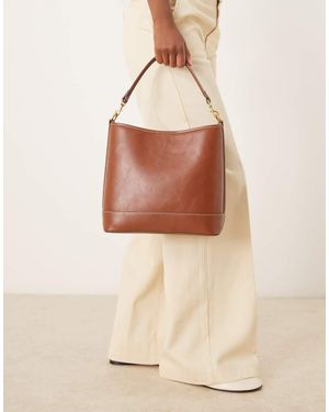Mango Classic Square Shoulder Bag With Gold Accents - Natural