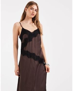 Pieces Satin Cami Maxi Dress With Lace Trim - Black