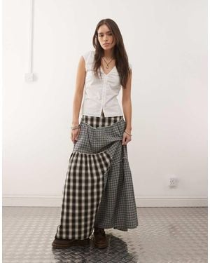 Collusion Falda Larga A Cuadros Con Diseño Dividido De Colluson - Gris