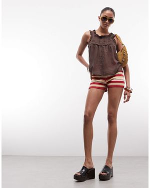 Noisy May Frill Sleeve Button Through Top - Brown