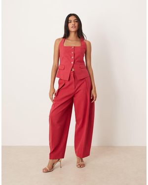 Mango Pantalones Capri Rojos De Pernera Barrel De (Parte De Un Conjunto)