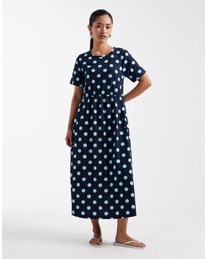 Threadbare Midi Jurk Van Jersey Met Korte Mouwen En Stippenprint - Blauw