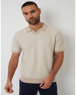 Threadbare Textured Stripe Trophy Neck Knitted Polo Shirt - Grey