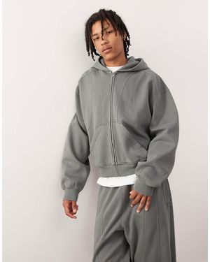 Weekday Sweat à capuche d'ensemble oversize à fermeture éclair et coutures apparentes - foncé - Gris