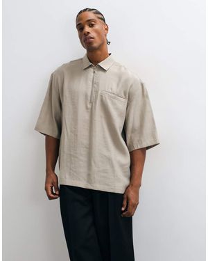 ASOS Drapey Oversized Quarter Zip Shirt - Natural