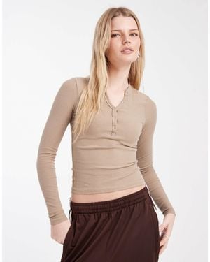 Cotton On Henley Long Sleeve Top - Natural
