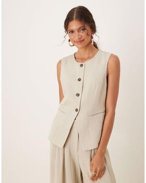 Aware Mix & Match Premium High Neck Longline Tailored Waistcoat Co-ord - Natural