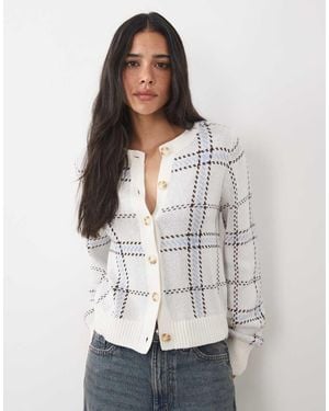 Abercrombie & Fitch Cárdigan De Punto Con Cuello Redondo Y Cuadros-Neutro - Blanco