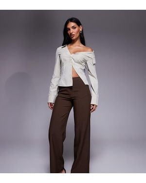 The Frolic Exclusive Tailored Pocket Front Seam Detail Mid Waist Straight Leg Trousers - Grey
